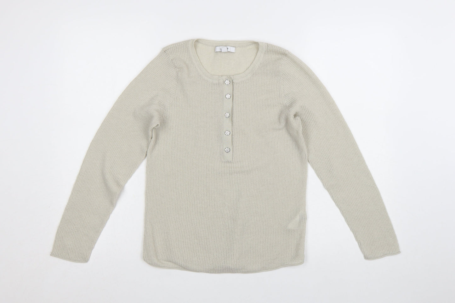 Next Women Beige Henley Knit Long Sleeve Jumper Size L
