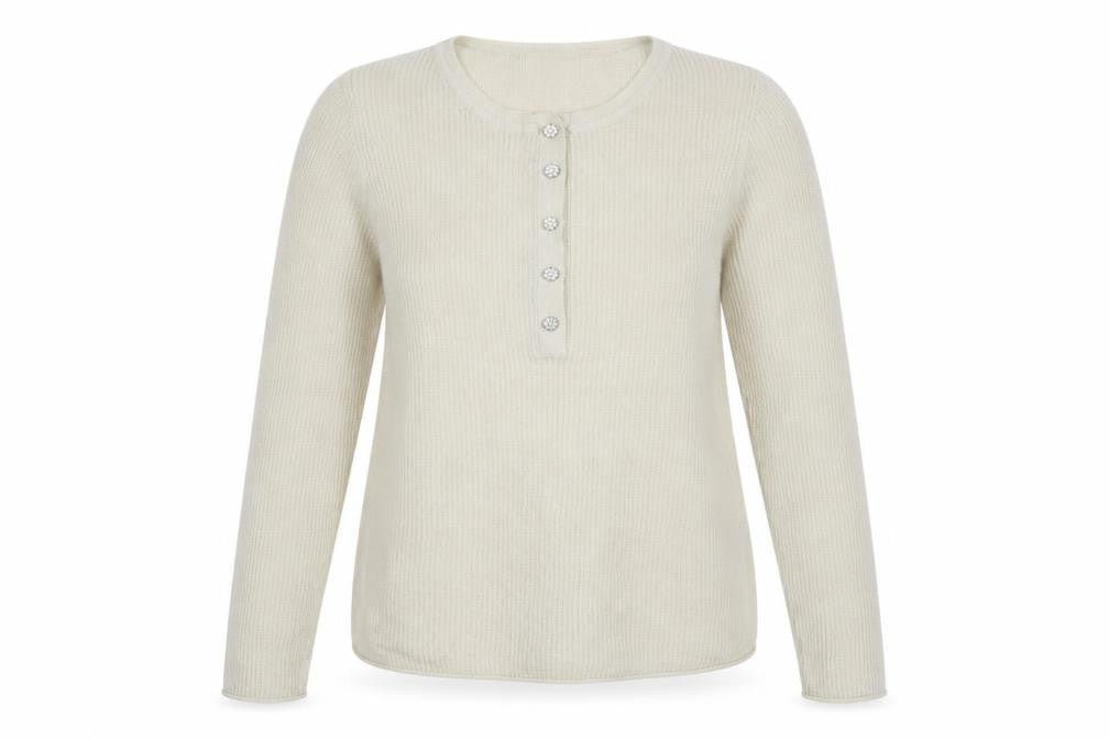 Next Women Beige Henley Knit Long Sleeve Jumper Size L