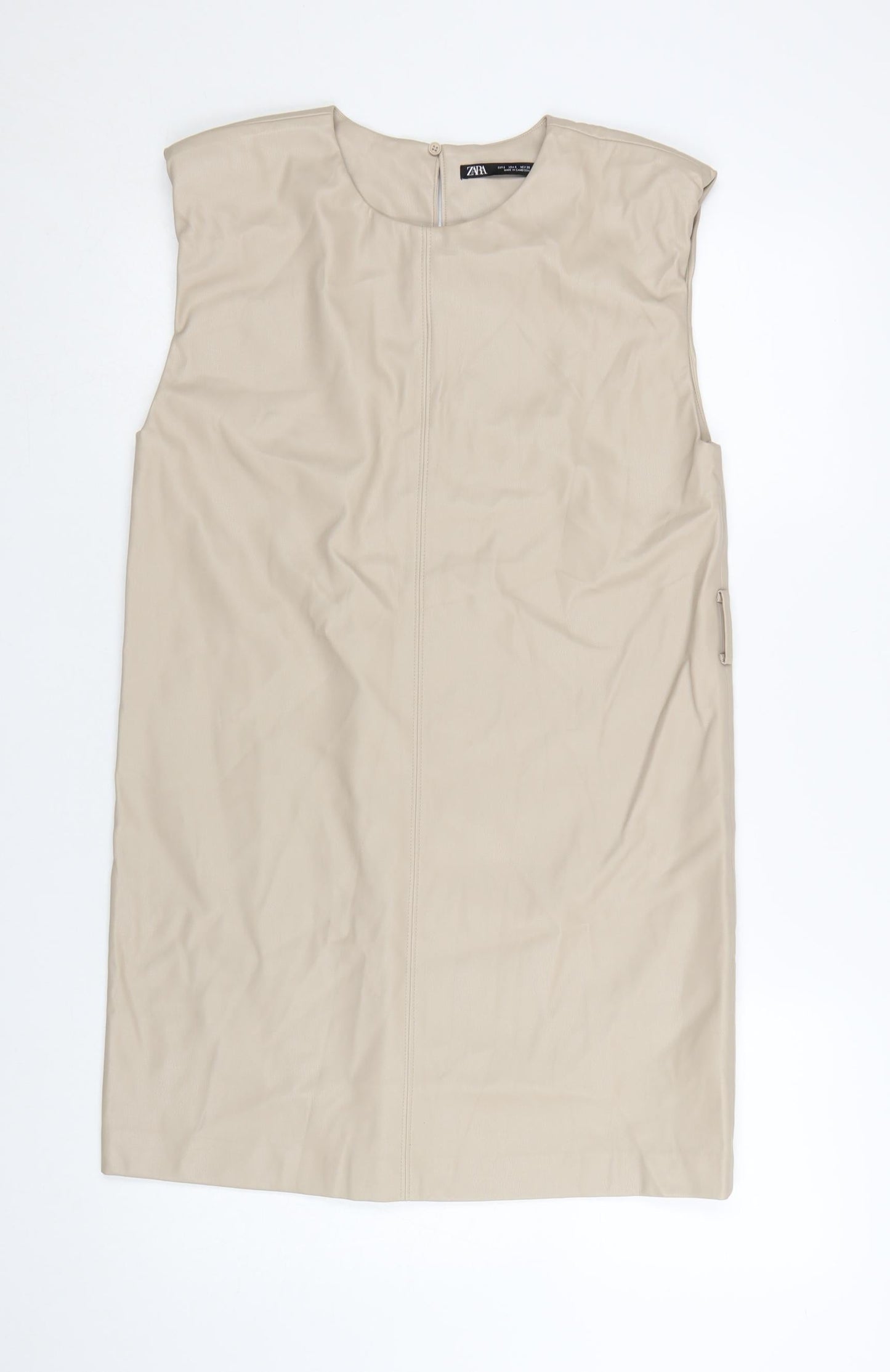 Zara Women Beige Shift Dress Size 8 Sleeveless Minimalist Style