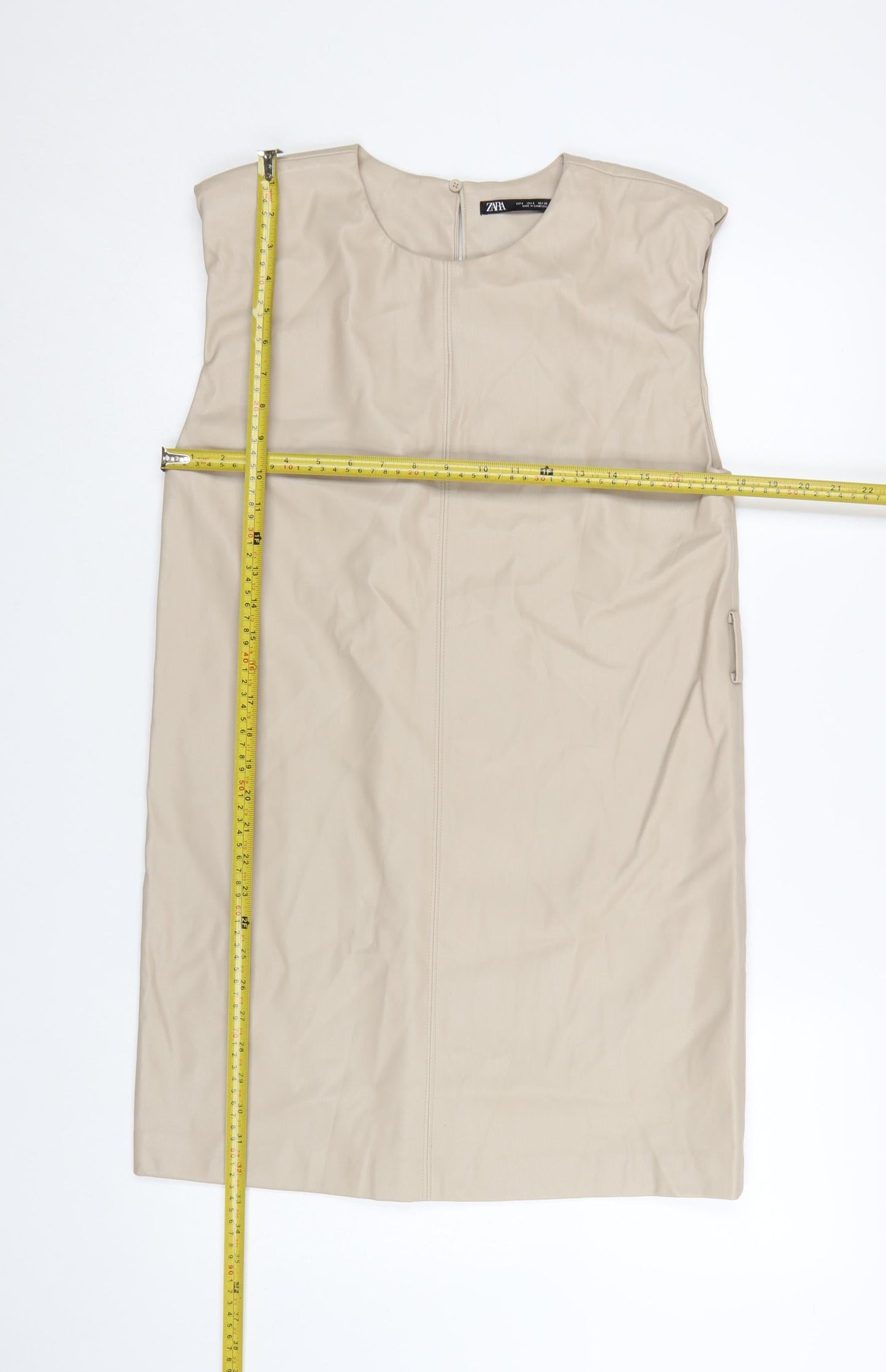 Zara Women Beige Shift Dress Size 8 Sleeveless Minimalist Style