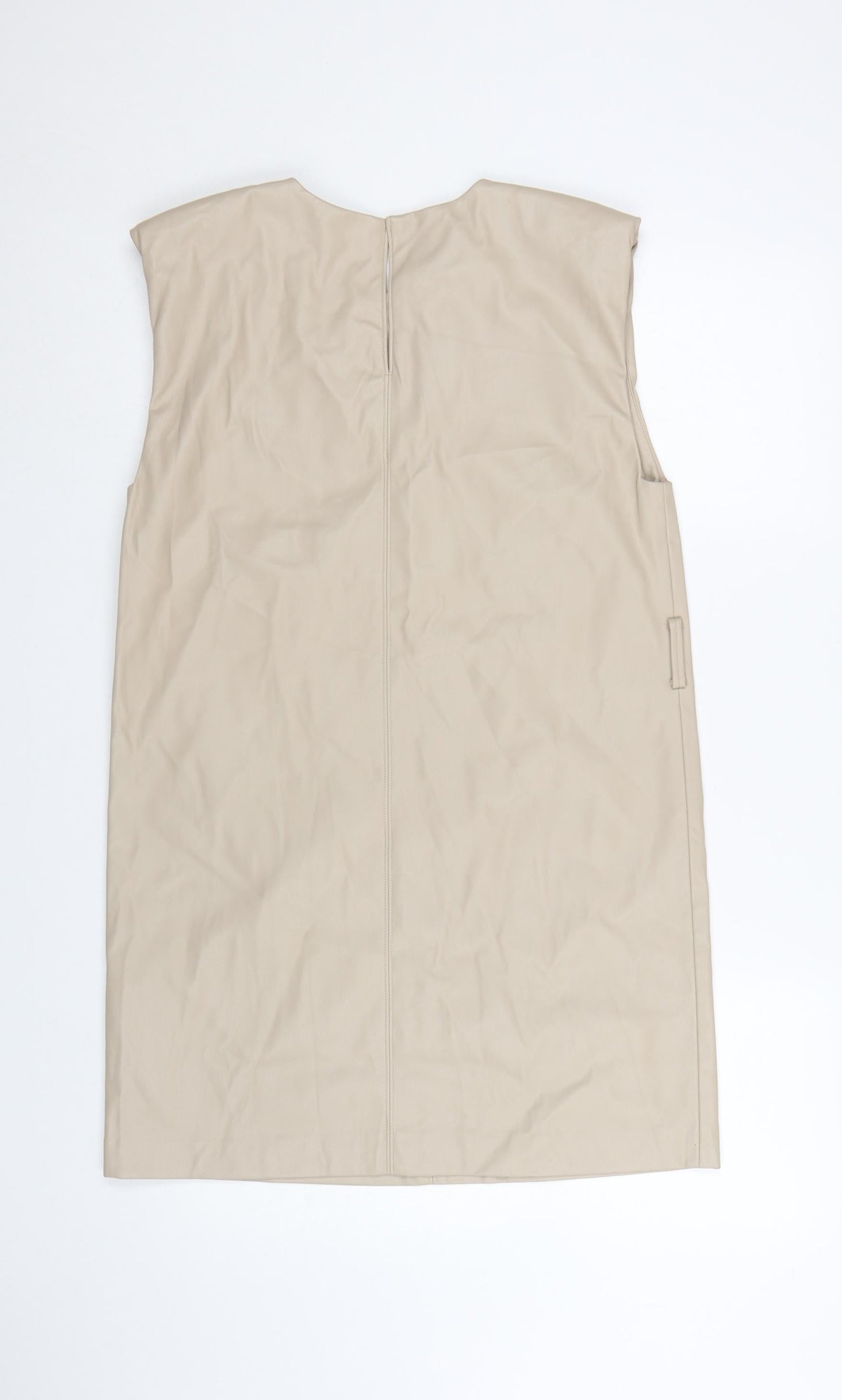 Zara Women Beige Shift Dress Size 8 Sleeveless Minimalist Style