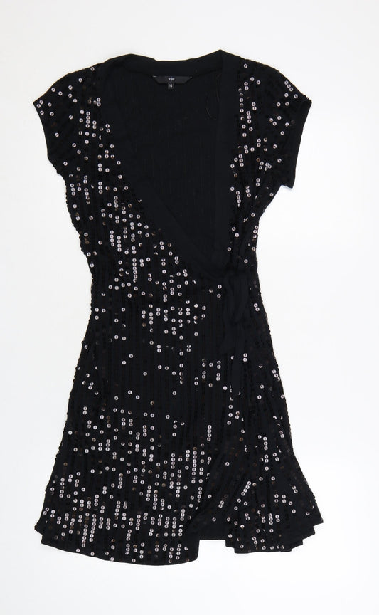 Jasper Conran Jeans Women’s Black Sequin Wrap Party Dress Size 12