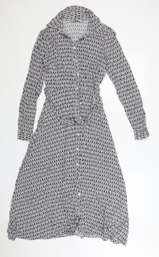Stradivarius Women’s Multicoloured XS Geometric Long Sleeve Shirt Dress