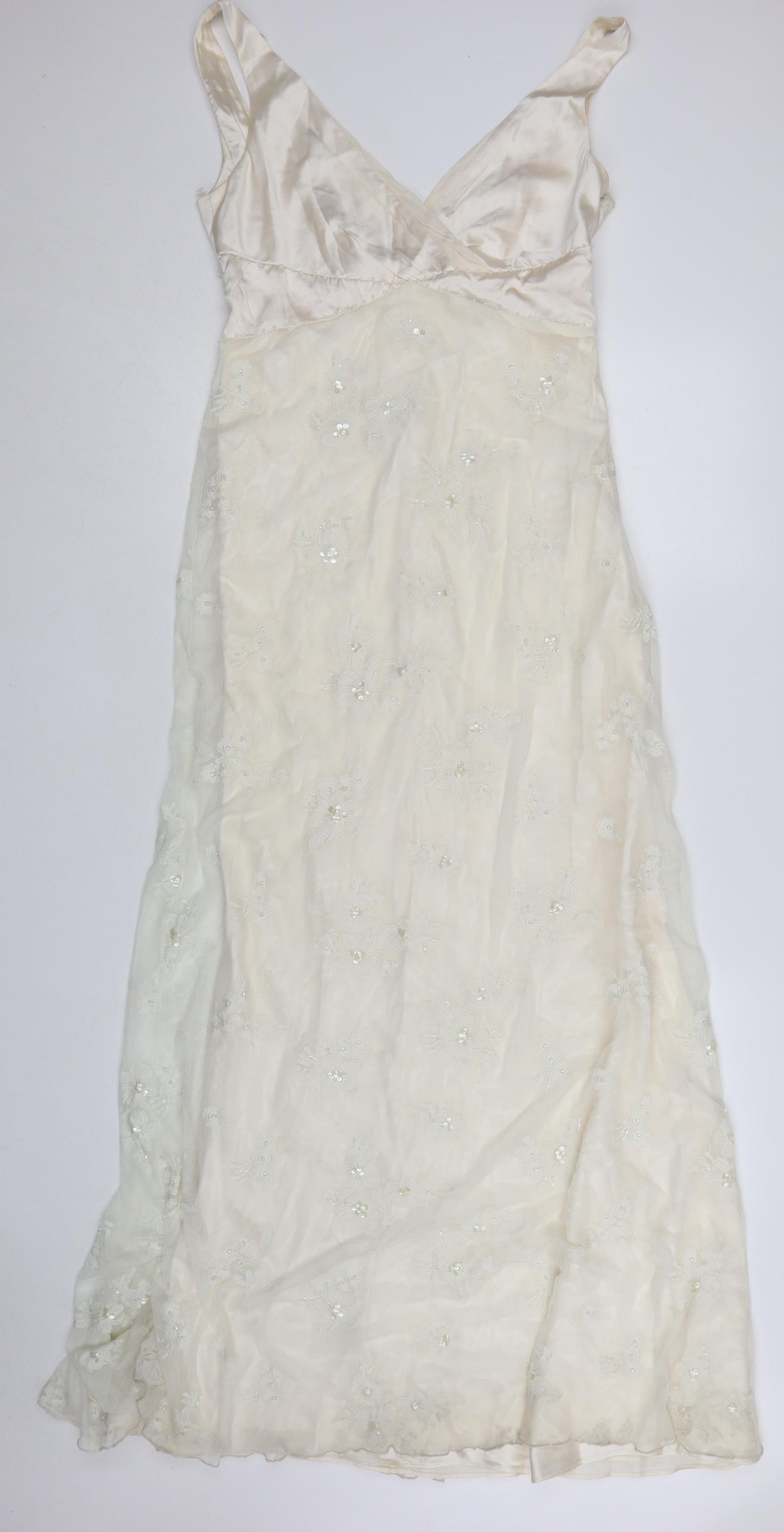 Monsoon Women Ivory Slip Dress Size 10 Beaded Sequin Embroidered Long Gown