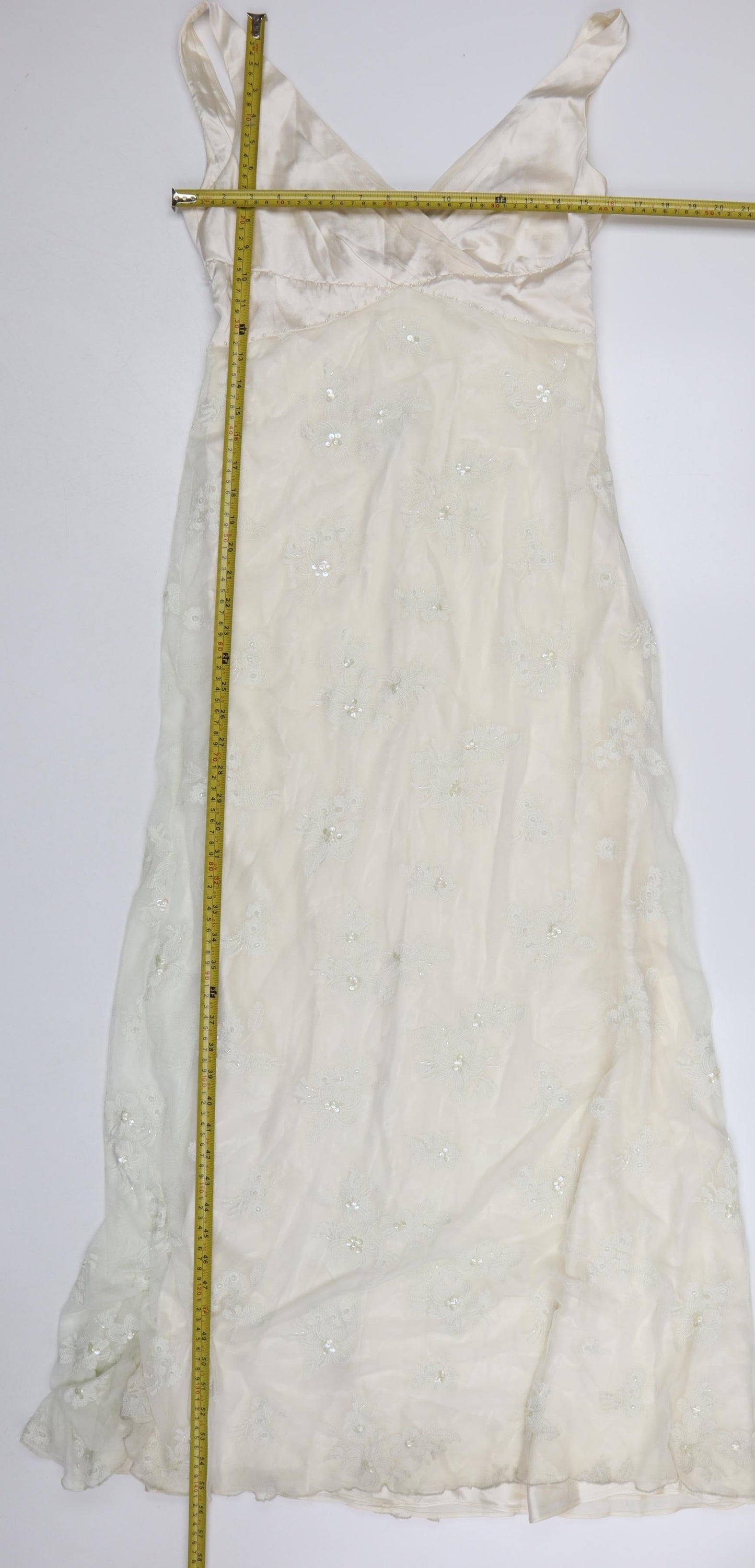 Monsoon Women Ivory Slip Dress Size 10 Beaded Sequin Embroidered Long Gown