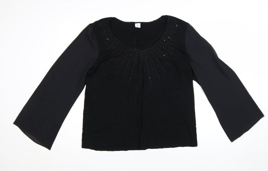 New Look Inspire Women's Black Beaded V-Neck Tunic Blouse Size 20
