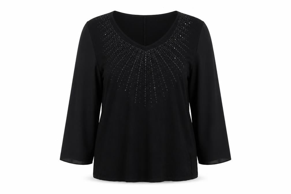 New Look Inspire Women's Black Beaded V-Neck Tunic Blouse Size 20