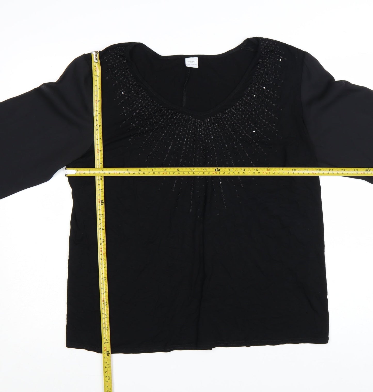 New Look Inspire Women's Black Beaded V-Neck Tunic Blouse Size 20
