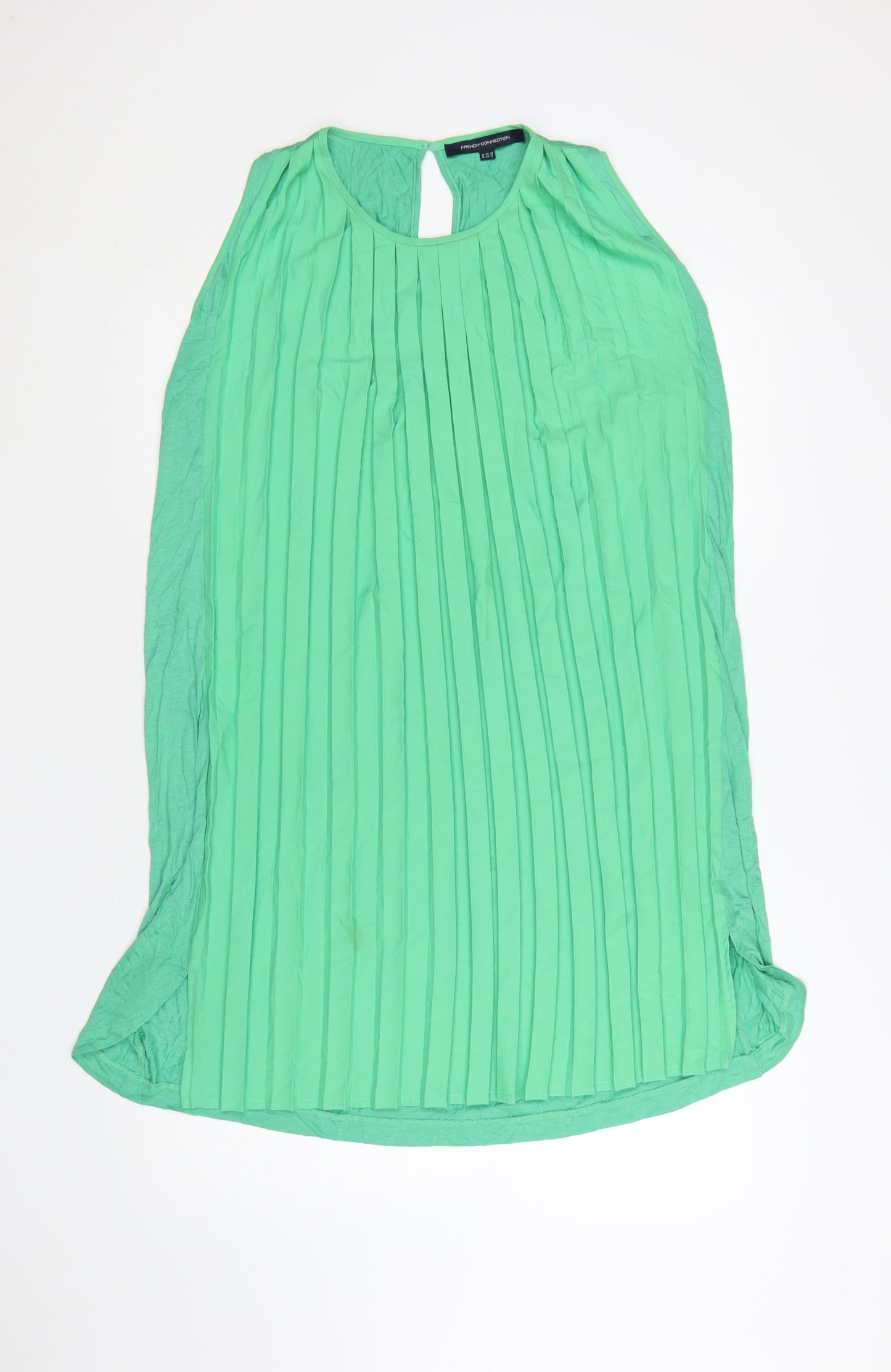 French Connection Women's Green Sleeveless Pleated Shift Dress Size 16