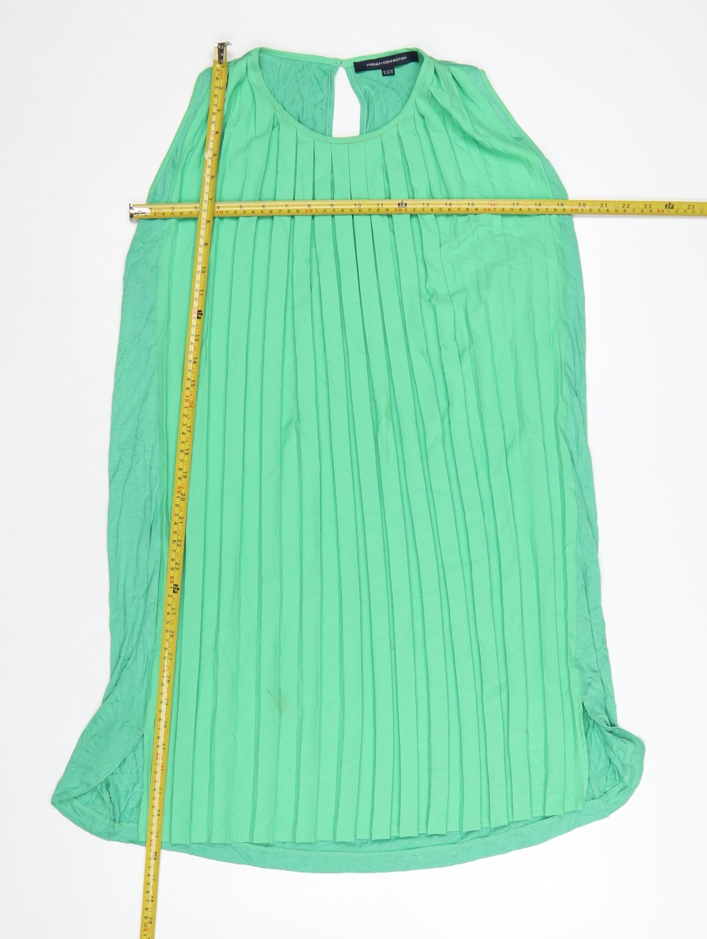 French Connection Women's Green Sleeveless Pleated Shift Dress Size 16