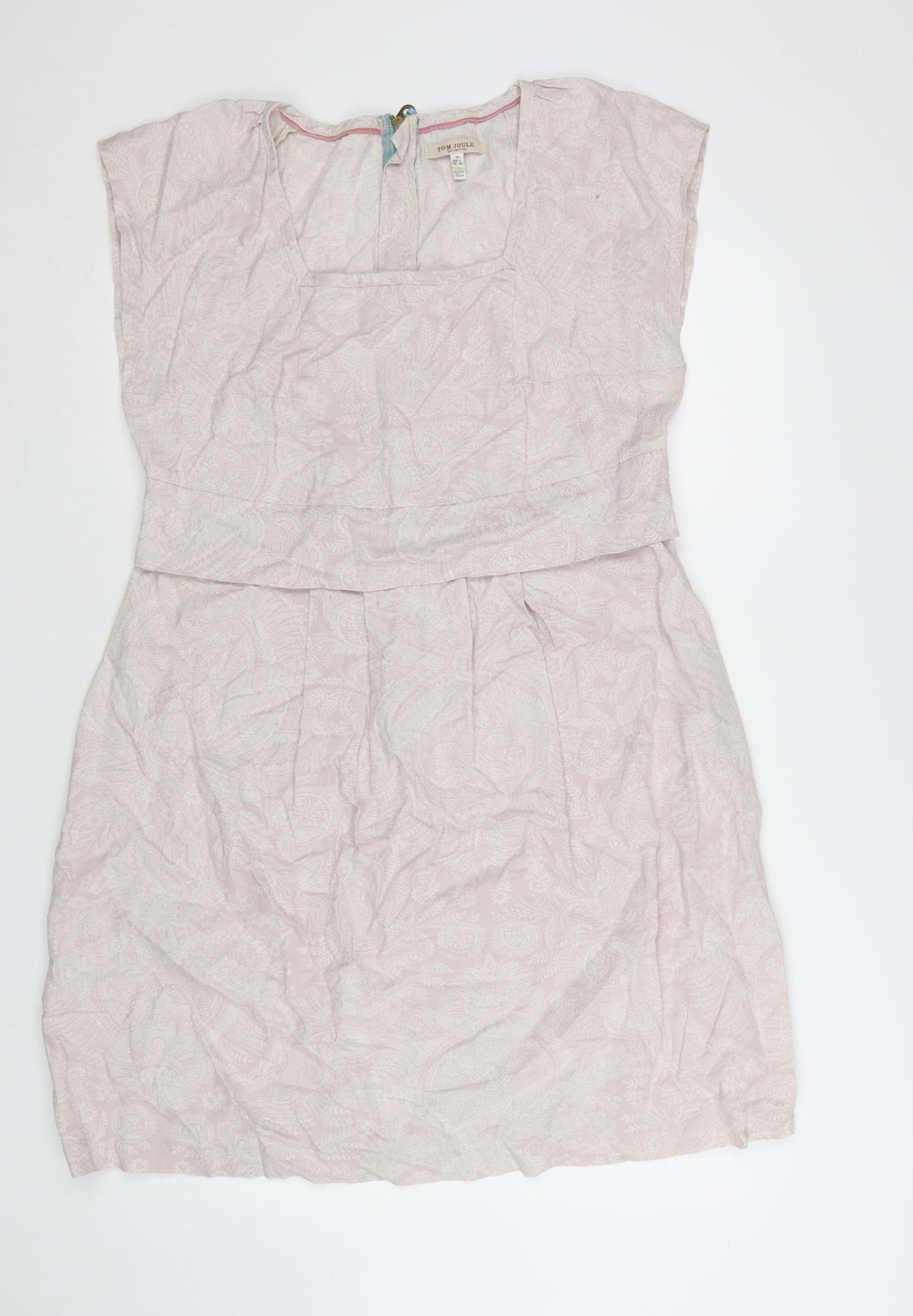 Tom Joule Women’s Pink Floral Shift Dress Size 14 Zip Casual Classic Style