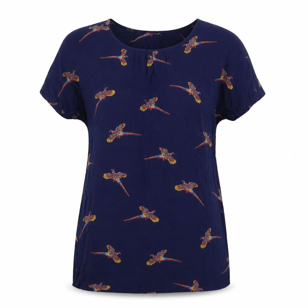 Joules Women’s Blue Bird Print Shift Dress Size 14 Short Sleeve