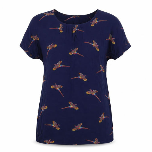 Joules Women’s Blue Bird Print Shift Dress Size 14 Short Sleeve