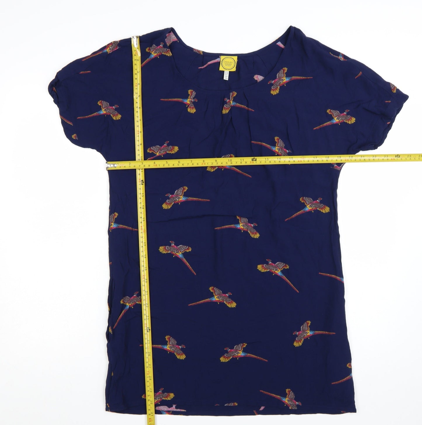 Joules Women’s Blue Bird Print Shift Dress Size 14 Short Sleeve