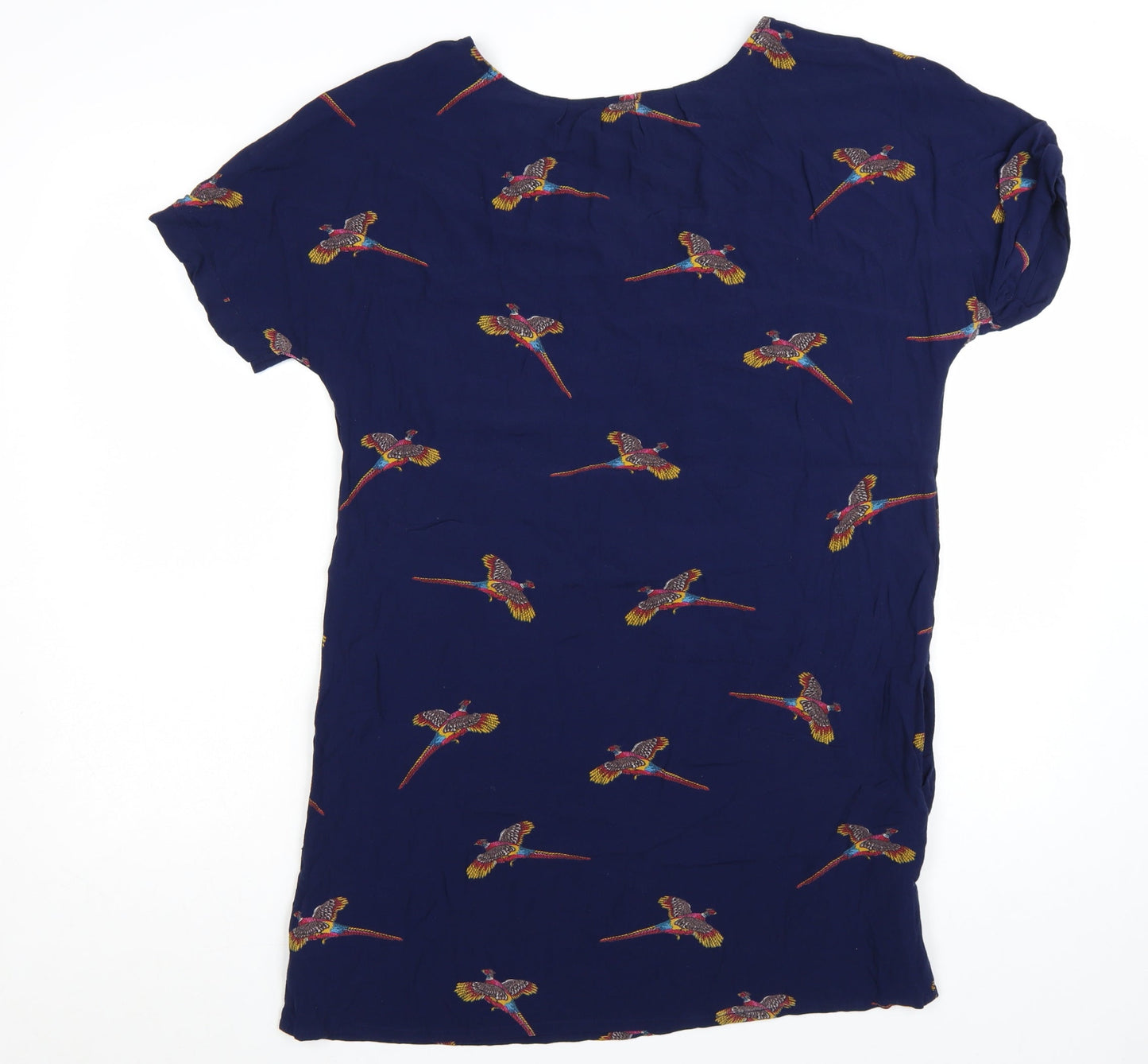 Joules Women’s Blue Bird Print Shift Dress Size 14 Short Sleeve