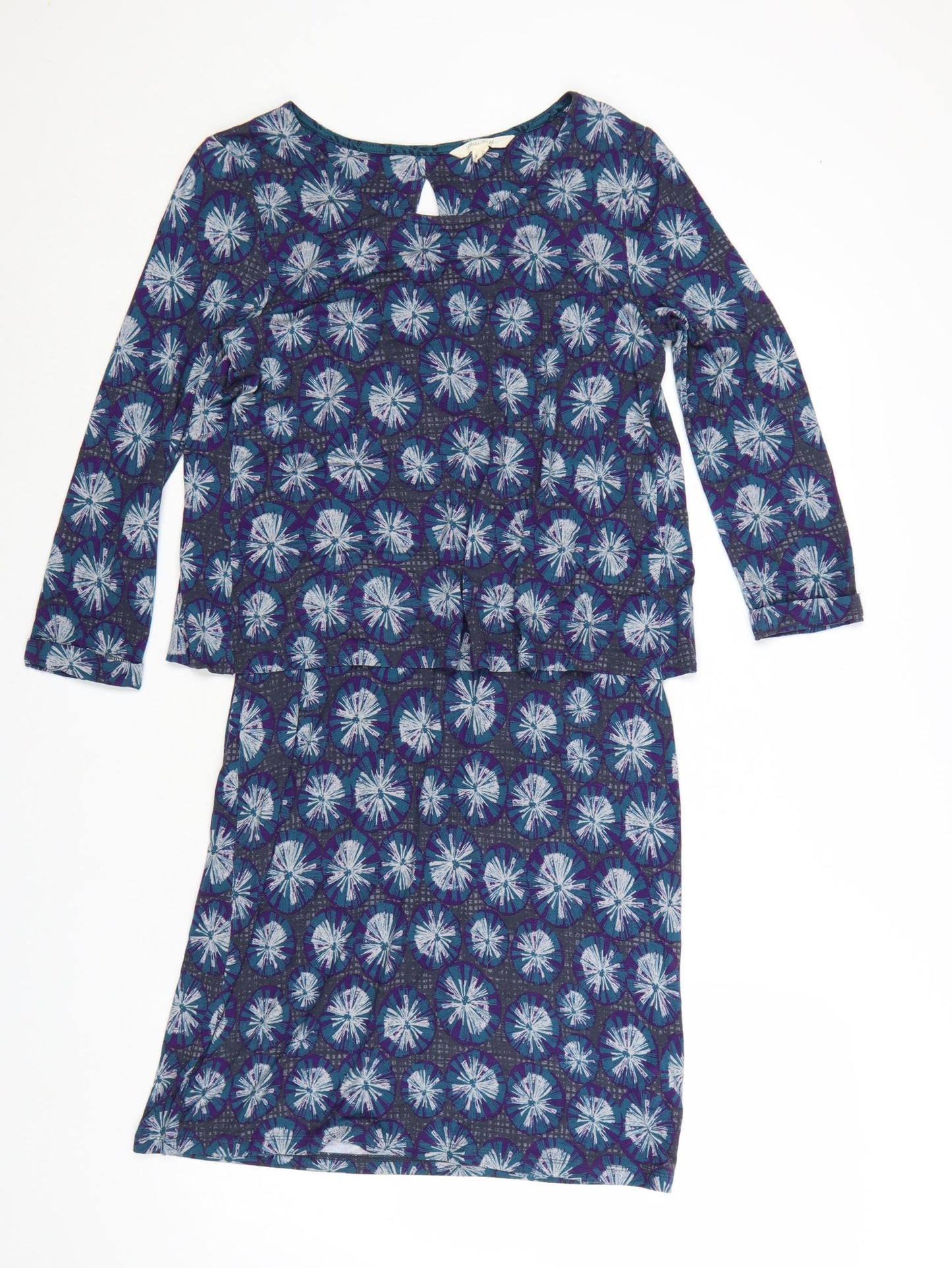 White Stuff Women’s Blue Floral Shift Dress Size 8 3/4 Sleeve