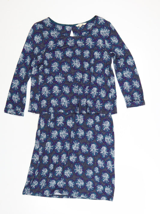 White Stuff Women’s Blue Floral Shift Dress Size 8 3/4 Sleeve