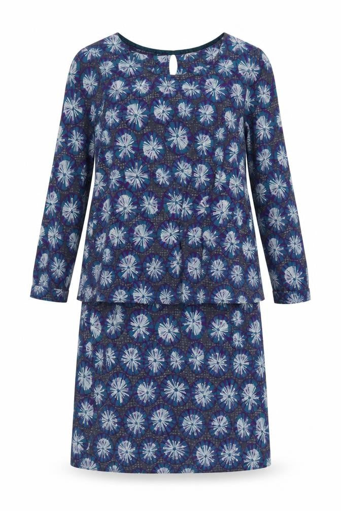 White Stuff Women’s Blue Floral Shift Dress Size 8 3/4 Sleeve
