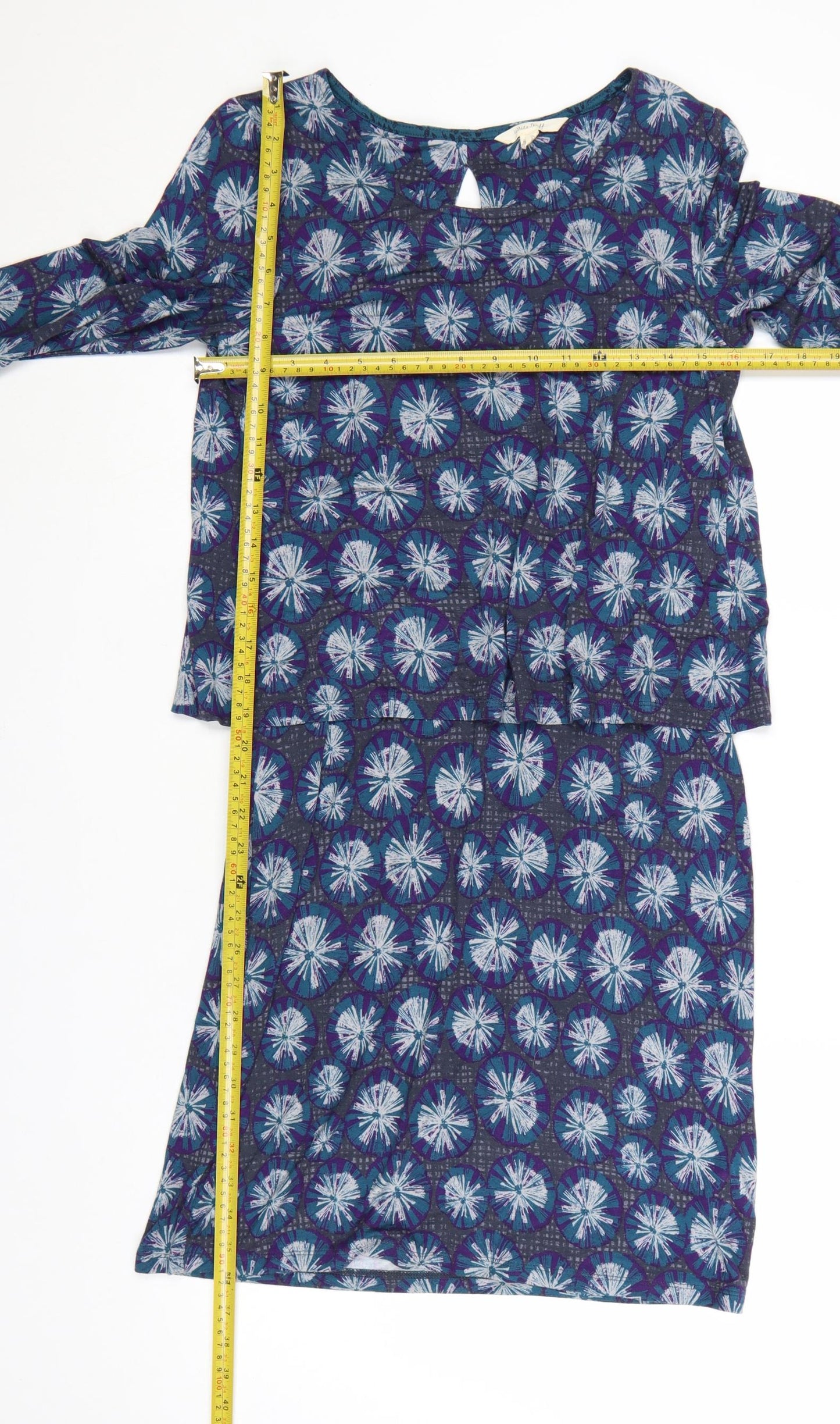 White Stuff Women’s Blue Floral Shift Dress Size 8 3/4 Sleeve