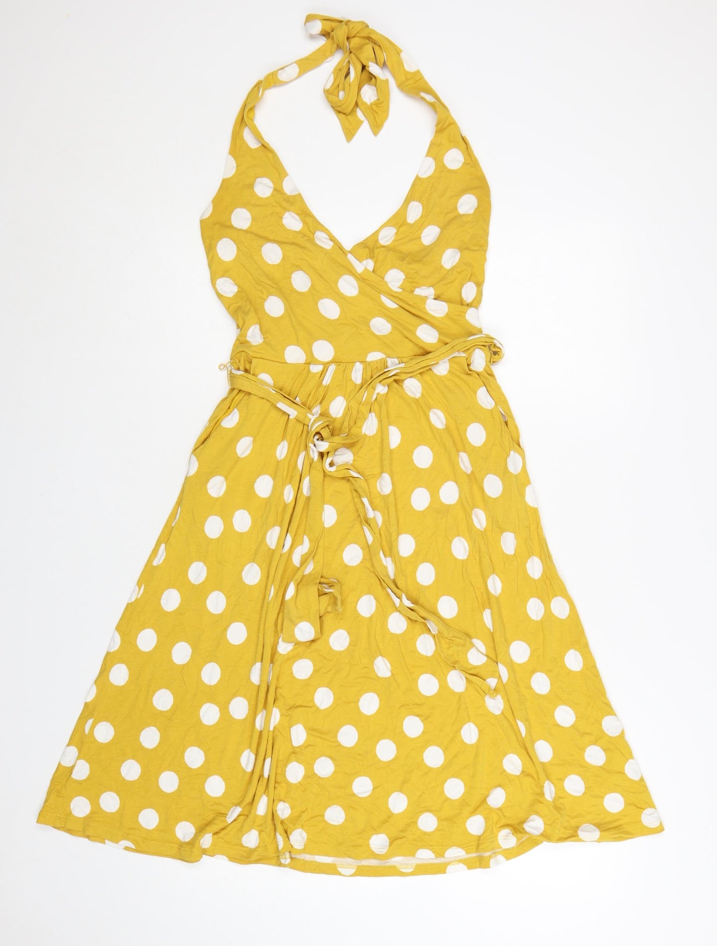 Boden Women Yellow Polka Dot Wrap Halter Dress Size 10