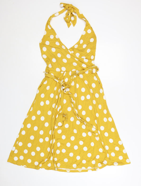 Boden Women Yellow Polka Dot Wrap Halter Dress Size 10