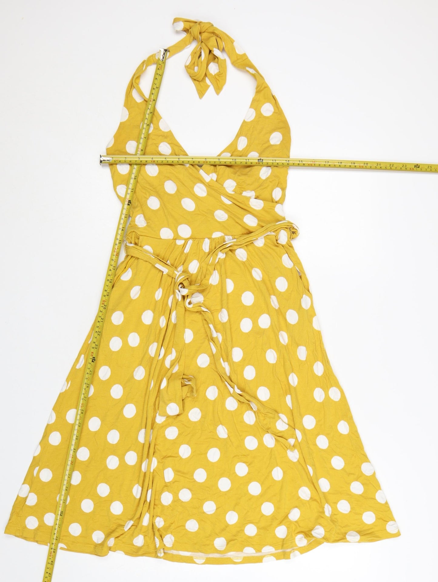 Boden Women Yellow Polka Dot Wrap Halter Dress Size 10