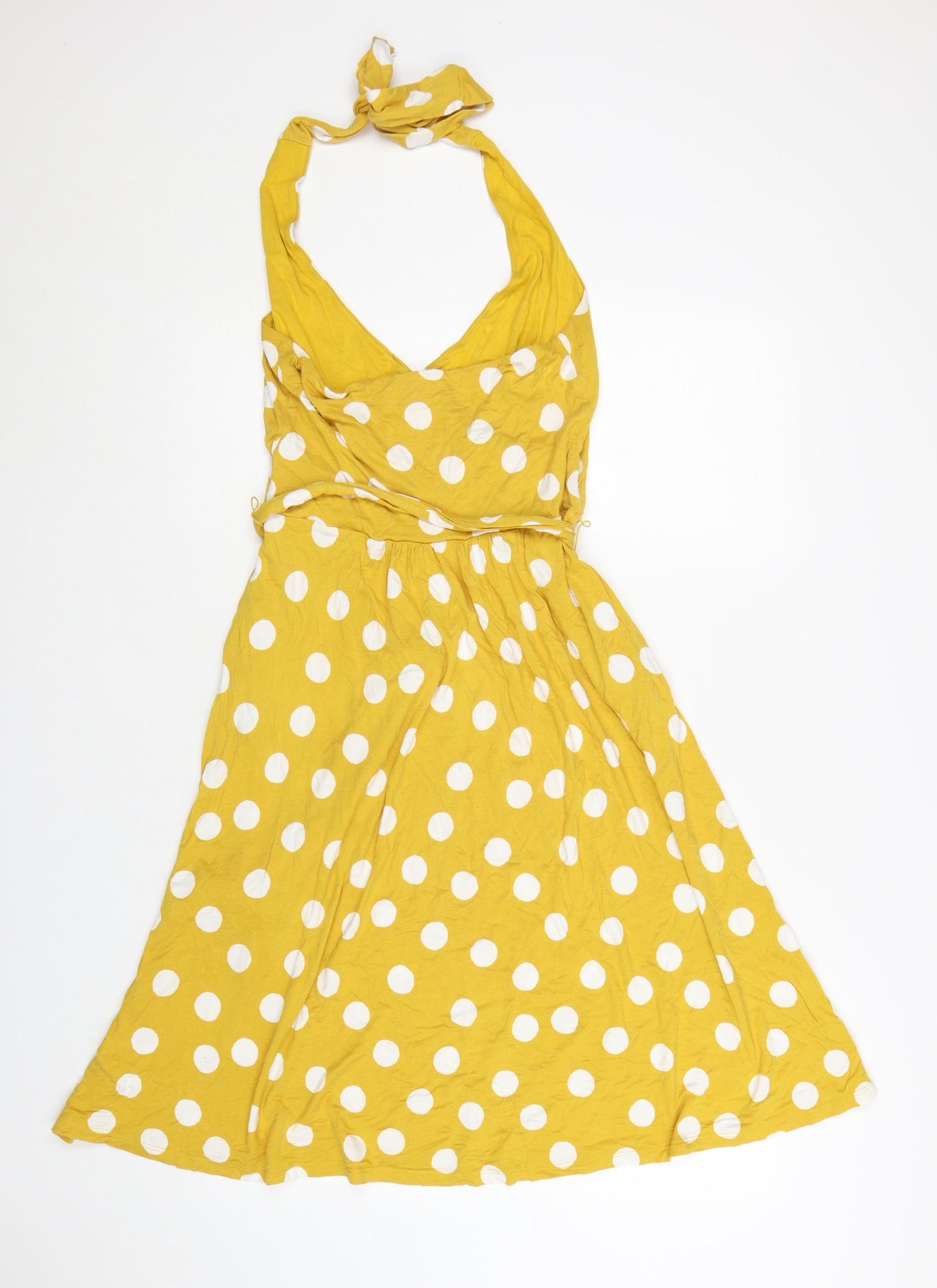 Boden Women Yellow Polka Dot Wrap Halter Dress Size 10