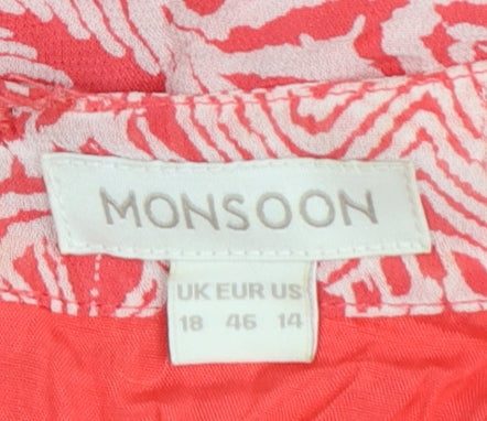 Monsoon Women Pink Geometric A-Line Knee Length Dress Size 18