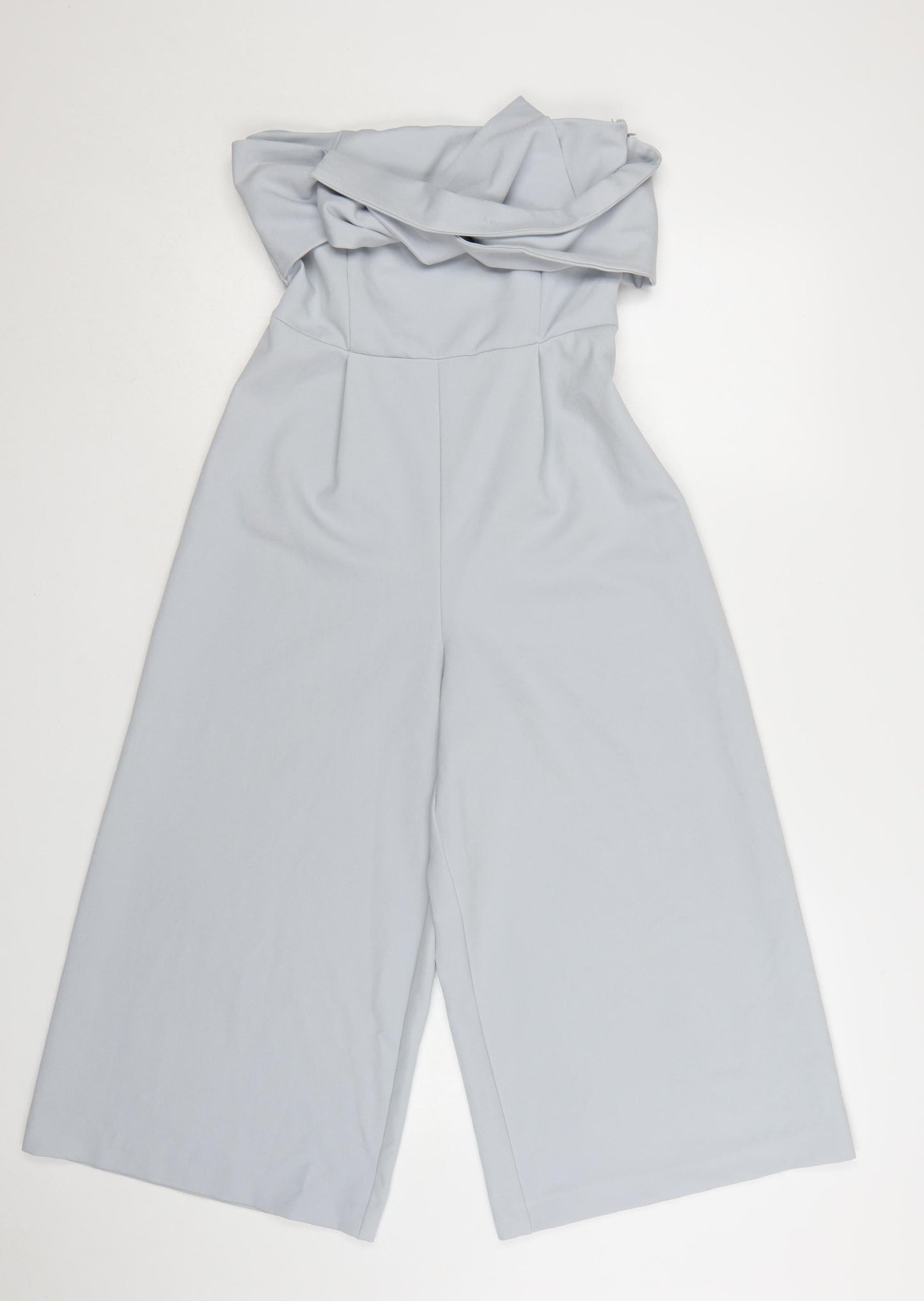 Topshop Women Blue Strapless Wide-Leg Jumpsuit Size 8 Polyester Blend