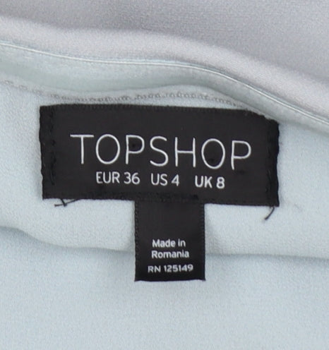 Topshop Women Blue Strapless Wide-Leg Jumpsuit Size 8 Polyester Blend