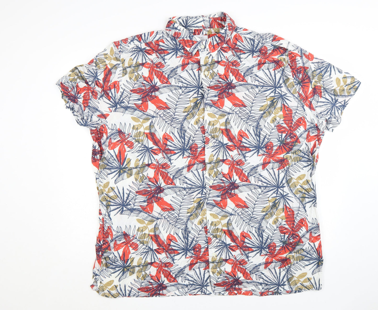 Next Men's Multicoloured 3XL Tropical Floral Cotton Short Sleeve Button-Up Shirt