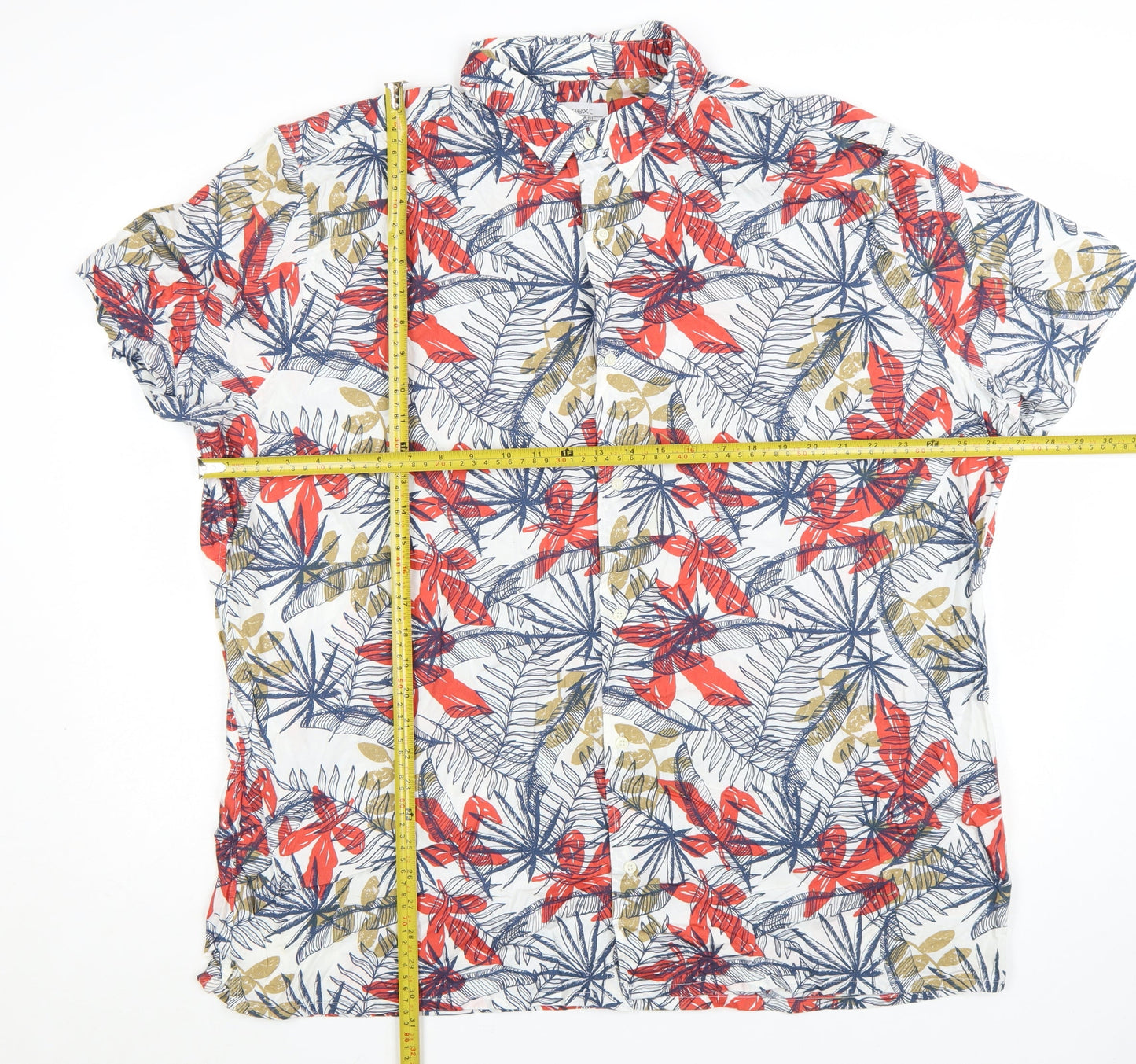 Next Men's Multicoloured 3XL Tropical Floral Cotton Short Sleeve Button-Up Shirt