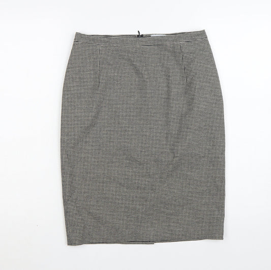 Jigsaw Women Black Check Pencil Skirt Size 10 Cotton Blend Lined