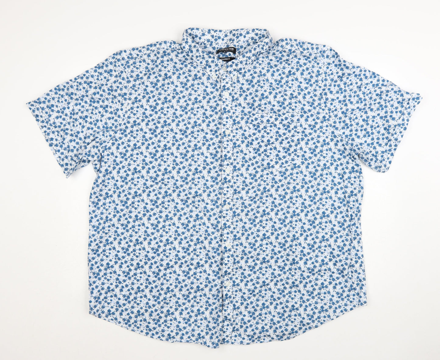 Debenhams Men's Blue Floral 3XL Button-Up Cotton Short Sleeve Shirt
