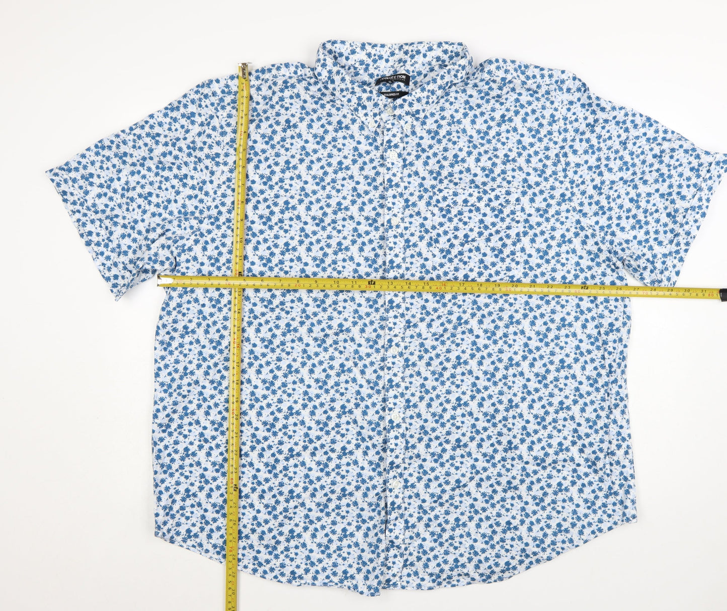 Debenhams Men's Blue Floral 3XL Button-Up Cotton Short Sleeve Shirt