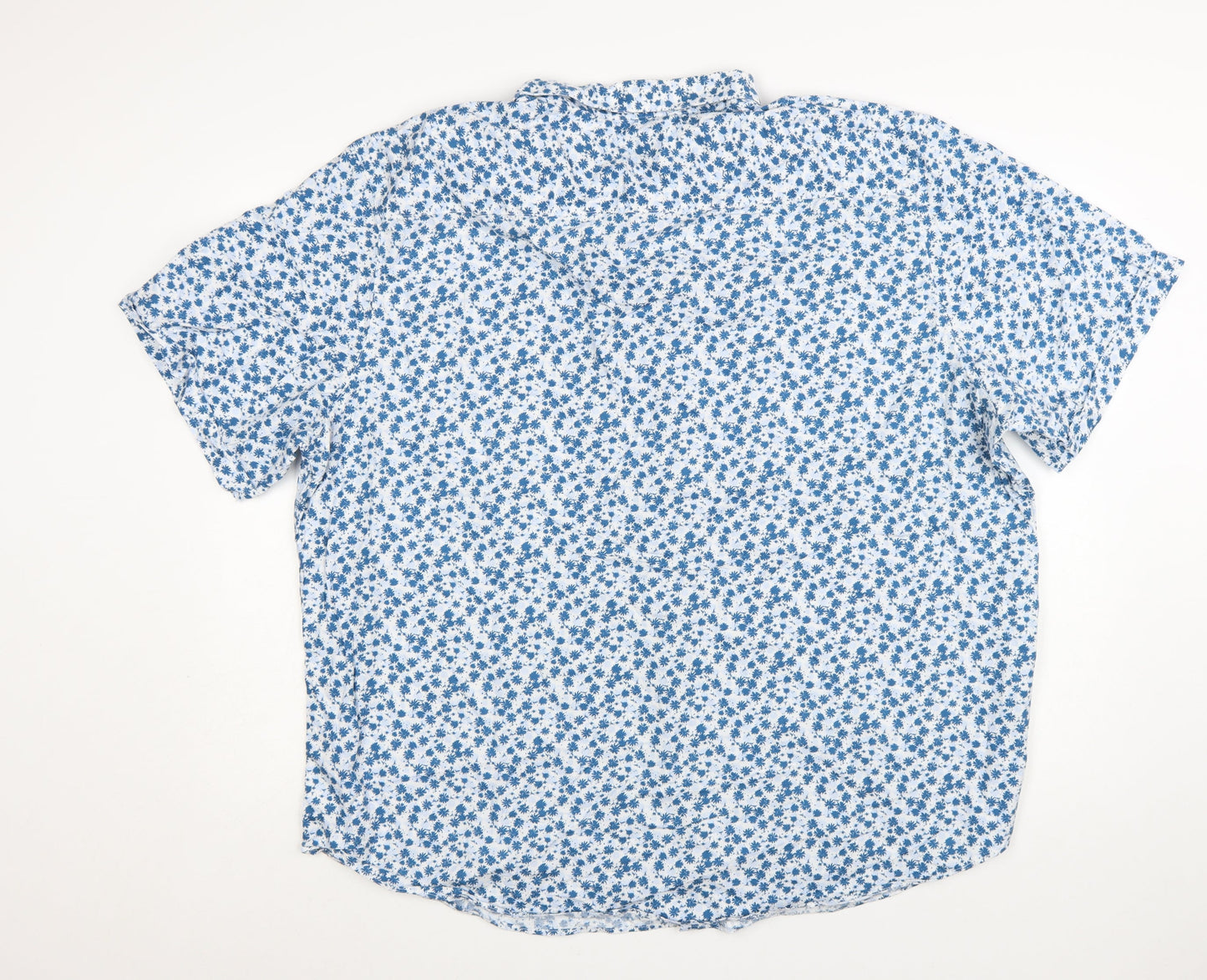 Debenhams Men's Blue Floral 3XL Button-Up Cotton Short Sleeve Shirt