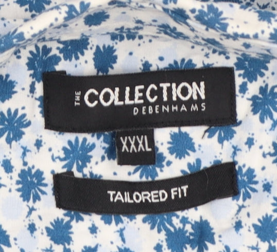 Debenhams Men's Blue Floral 3XL Button-Up Cotton Short Sleeve Shirt