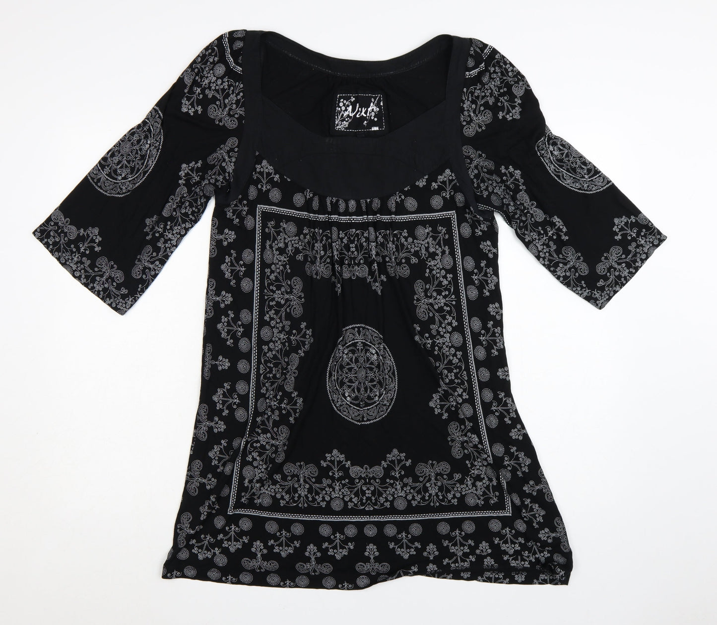 Next Women's Black Paisley 3/4 Sleeve Shift Dress Size 14