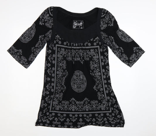 Next Women's Black Paisley 3/4 Sleeve Shift Dress Size 14
