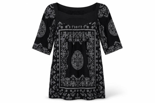 Next Women's Black Paisley 3/4 Sleeve Shift Dress Size 14