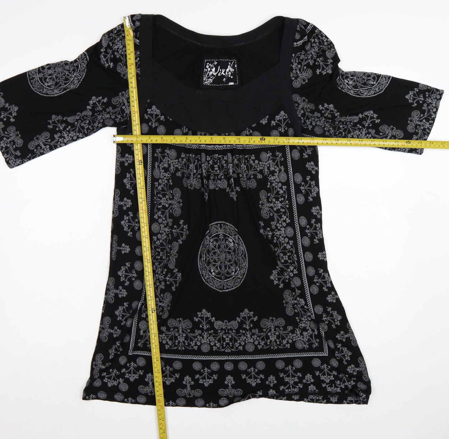 Next Women's Black Paisley 3/4 Sleeve Shift Dress Size 14