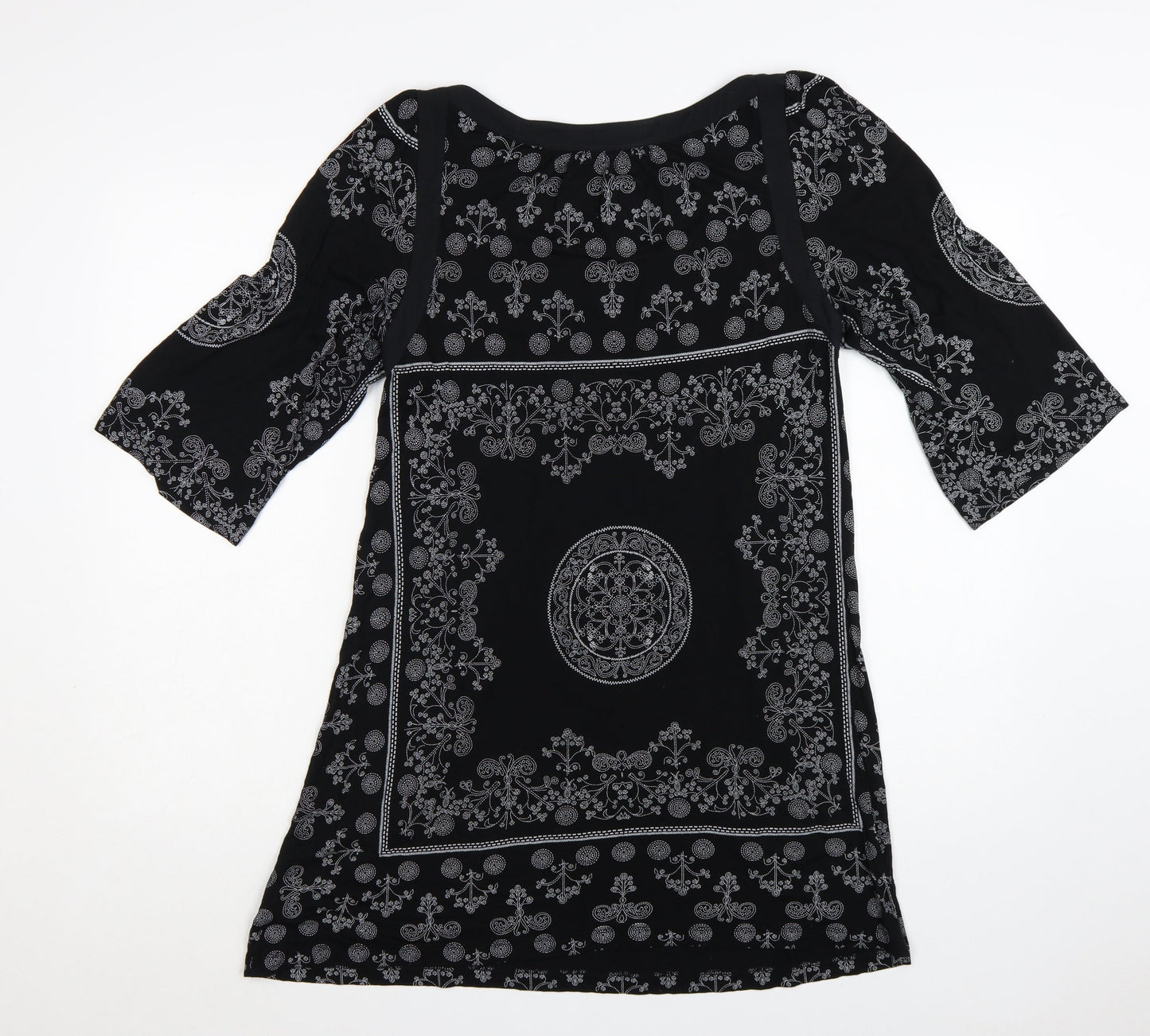Next Women's Black Paisley 3/4 Sleeve Shift Dress Size 14