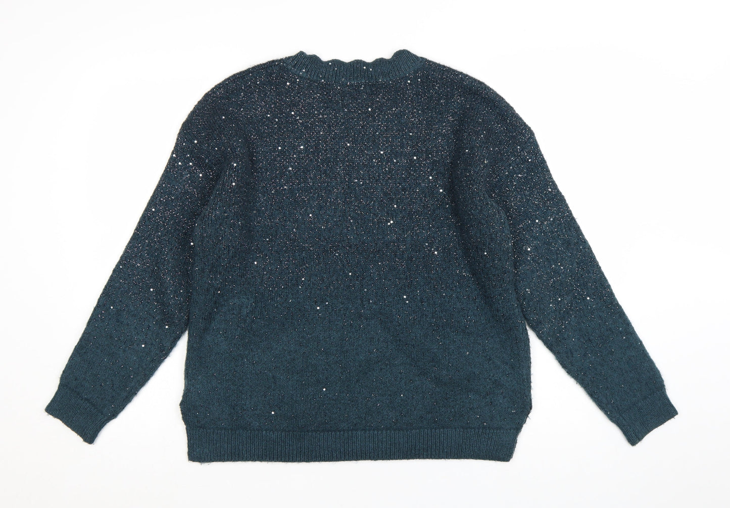 Fat Face Women's Blue Sequin Knit Jumper Size 10