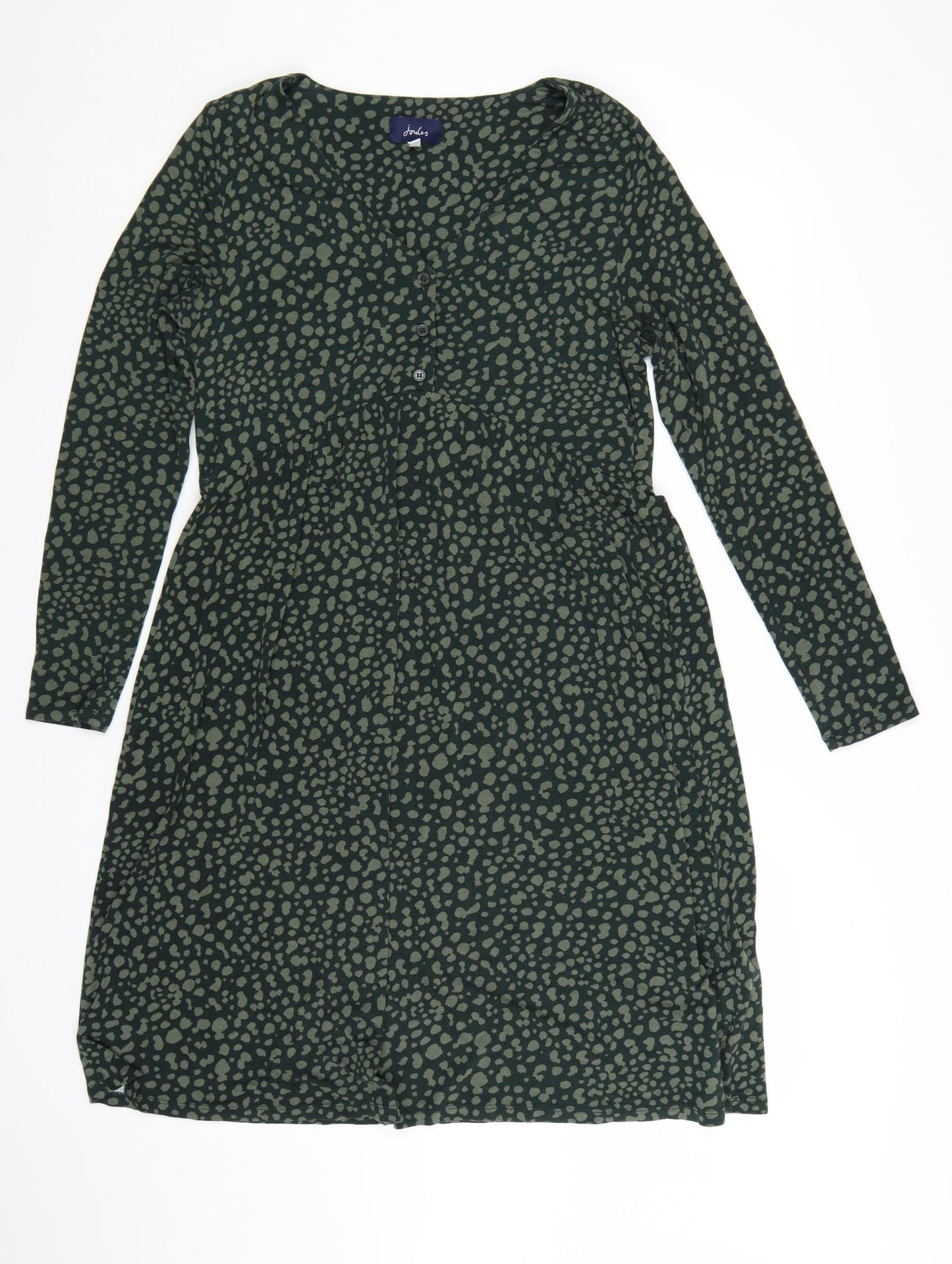 Joules Women Green Animal Print Viscose Long Sleeve Midi Dress UK 12