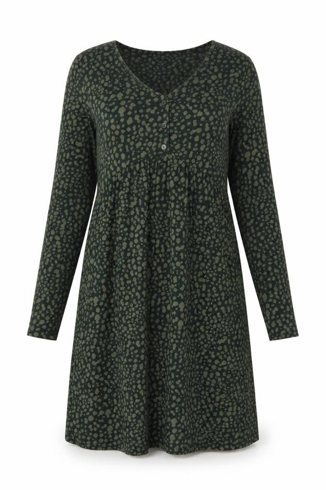 Joules Women Green Animal Print Viscose Long Sleeve Midi Dress UK 12