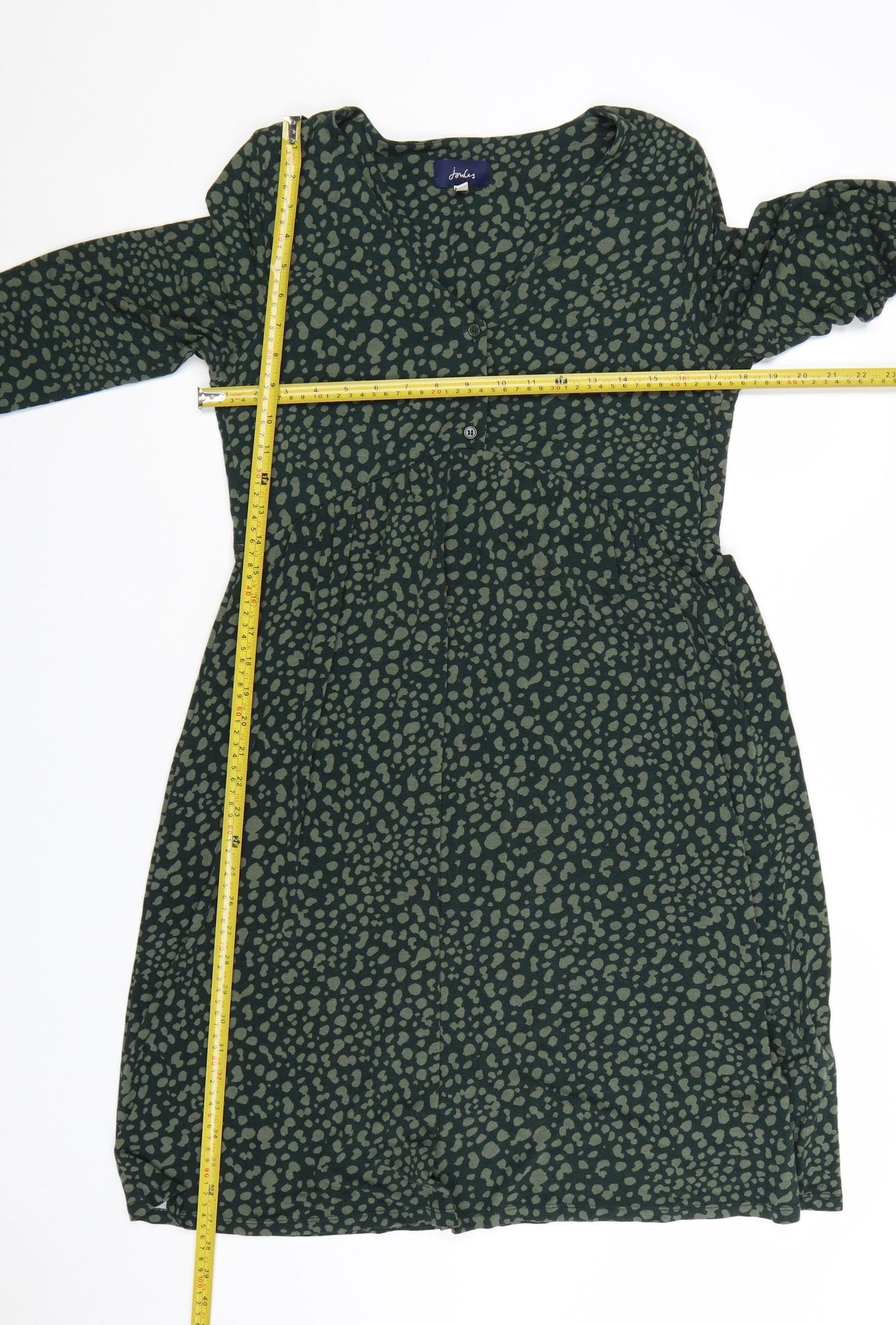Joules Women Green Animal Print Viscose Long Sleeve Midi Dress UK 12