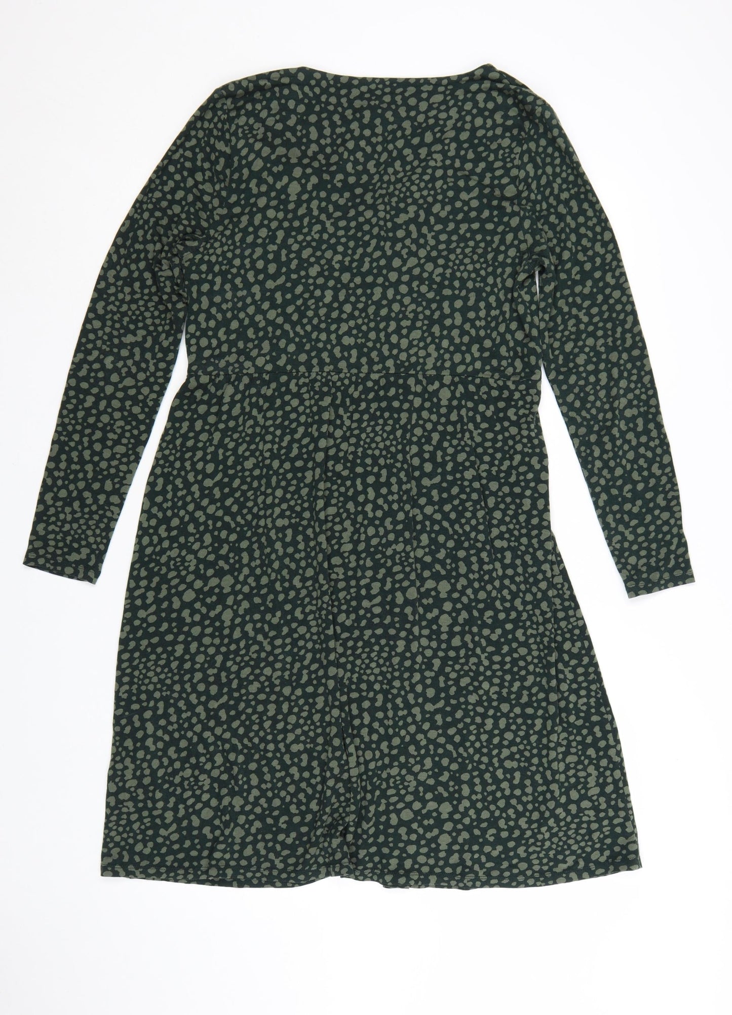 Joules Women Green Animal Print Viscose Long Sleeve Midi Dress UK 12