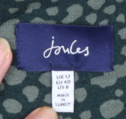 Joules Women Green Animal Print Viscose Long Sleeve Midi Dress UK 12