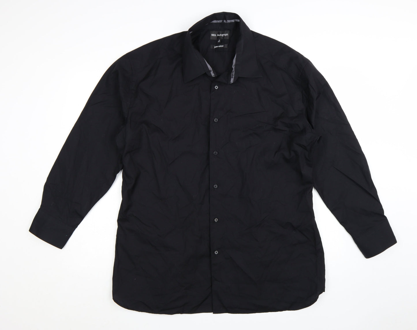 Marks and Spencer Autograph Men's Black 18.5in Cotton Long Sleeve Button-Up Shirt