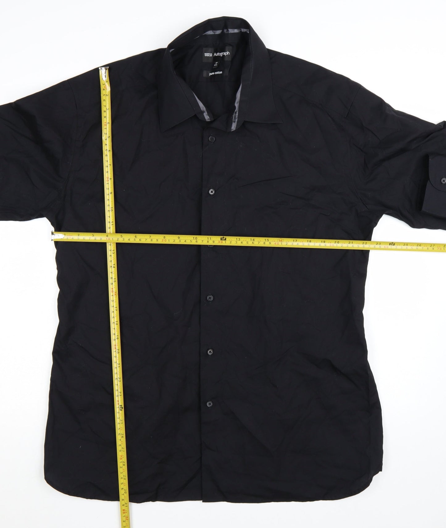 Marks and Spencer Autograph Men's Black 18.5in Cotton Long Sleeve Button-Up Shirt